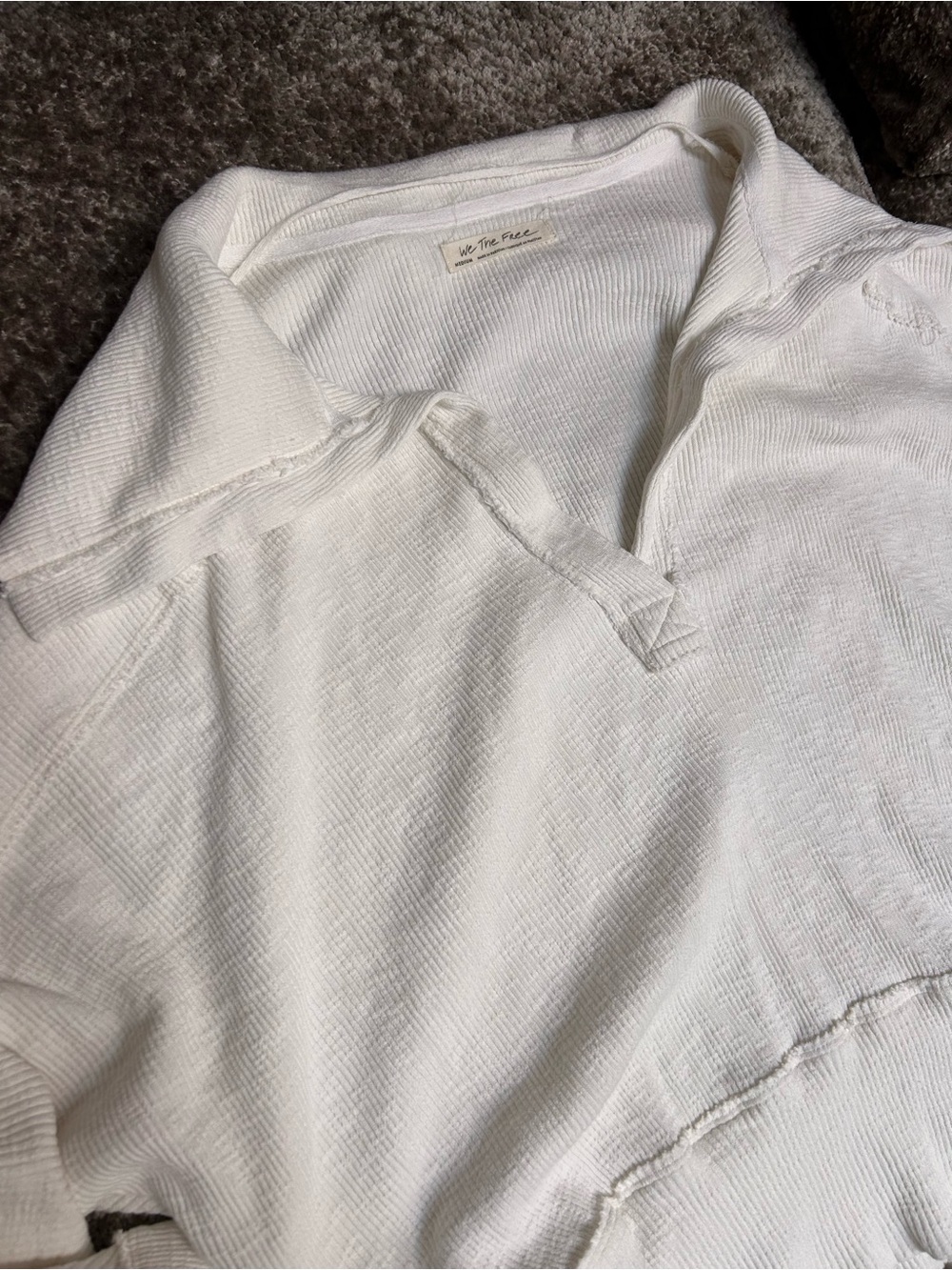 We The Free White Polo-Style Textured Thermal Shirt